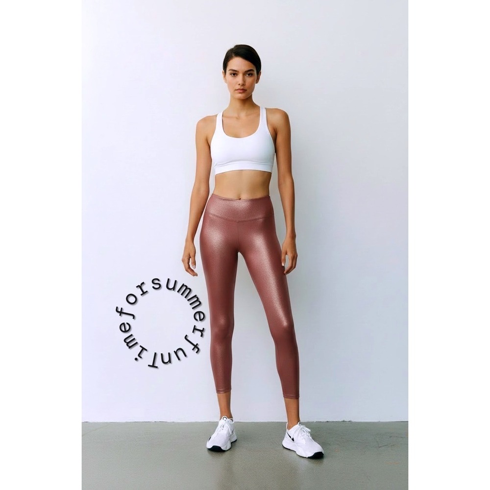 Nike Womens Dri-FIT Metallic Training Leggings Bronze Pink CU6030-652 XS NEW